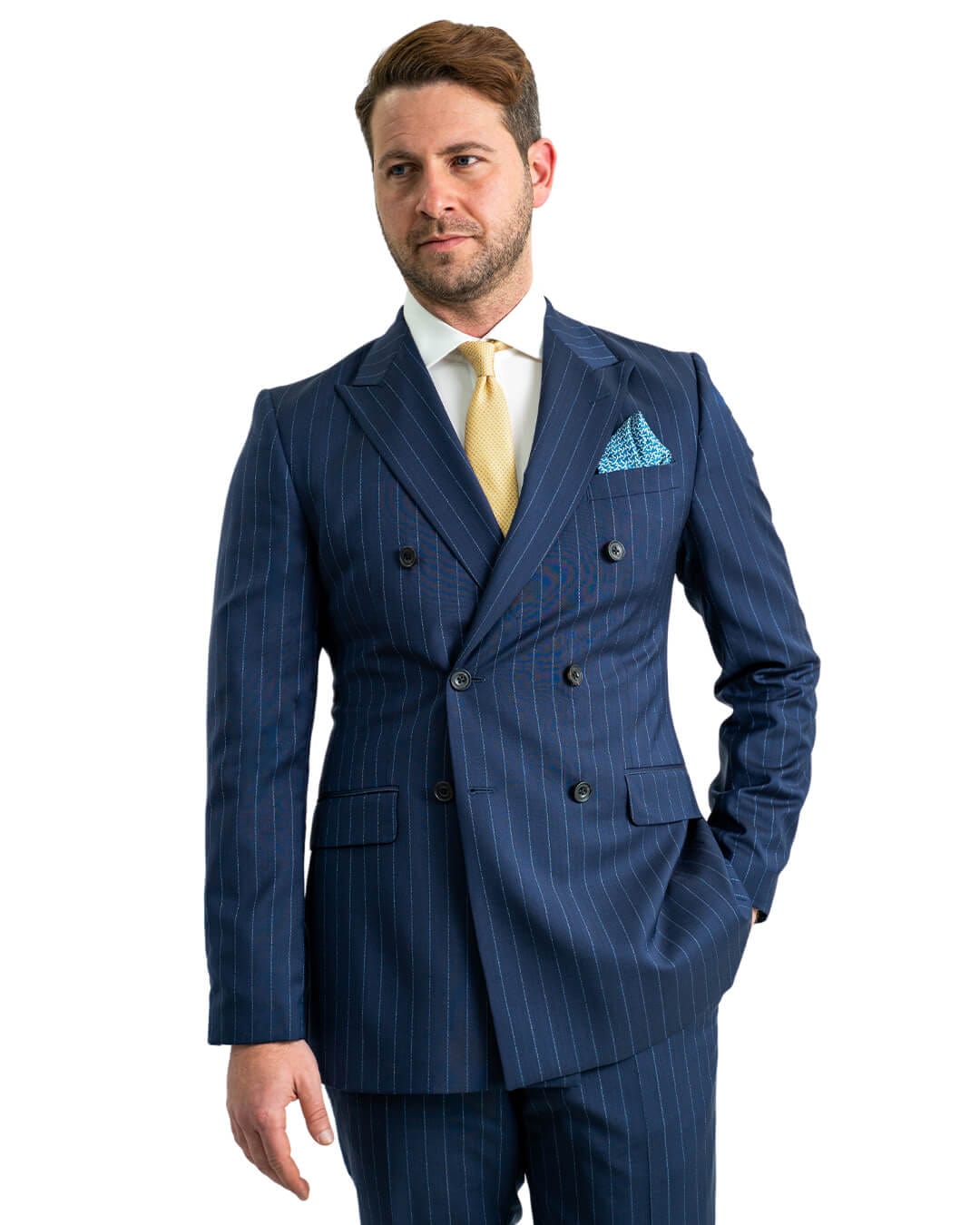 Gagliardi Suits Gagliardi Navy Lanificio F. Lli Cerruti Double Breasted Mouline Stripe Suit