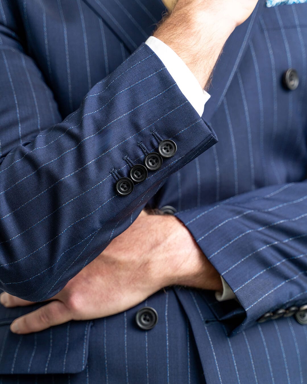 Gagliardi Suits Gagliardi Navy Lanificio F. Lli Cerruti Double Breasted Mouline Stripe Suit