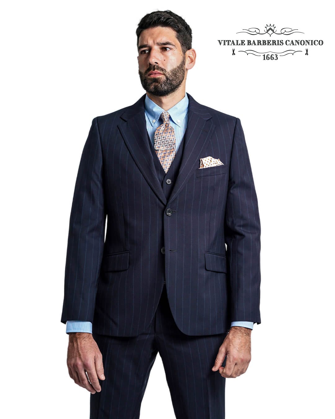 Gagliardi Suits Gagliardi Navy Vitale Barberis Canonico Super 120s Tonal Wide Stripe Suit