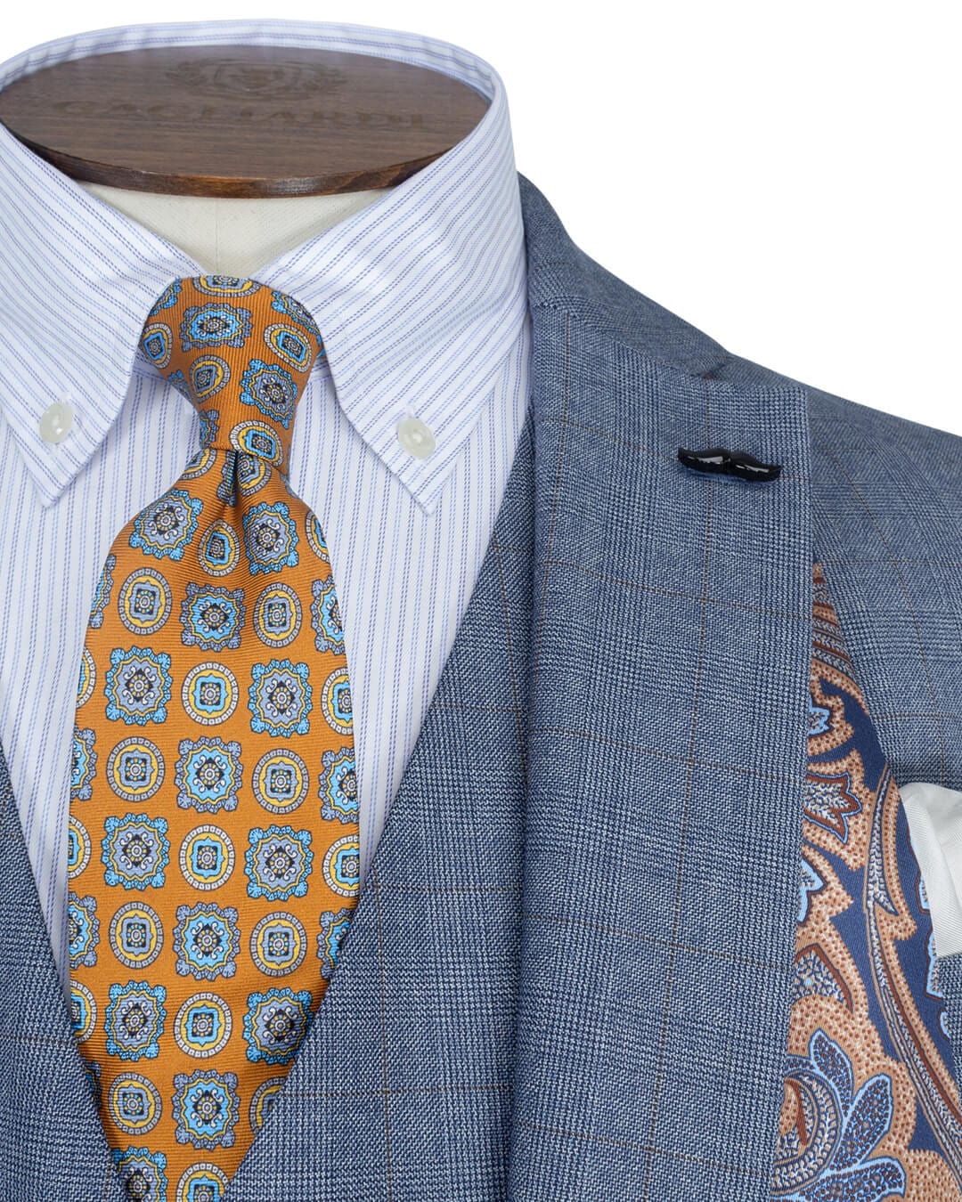 Gagliardi Suits Mid Blue Melange Prince of Wales Check 2-Piece Suit