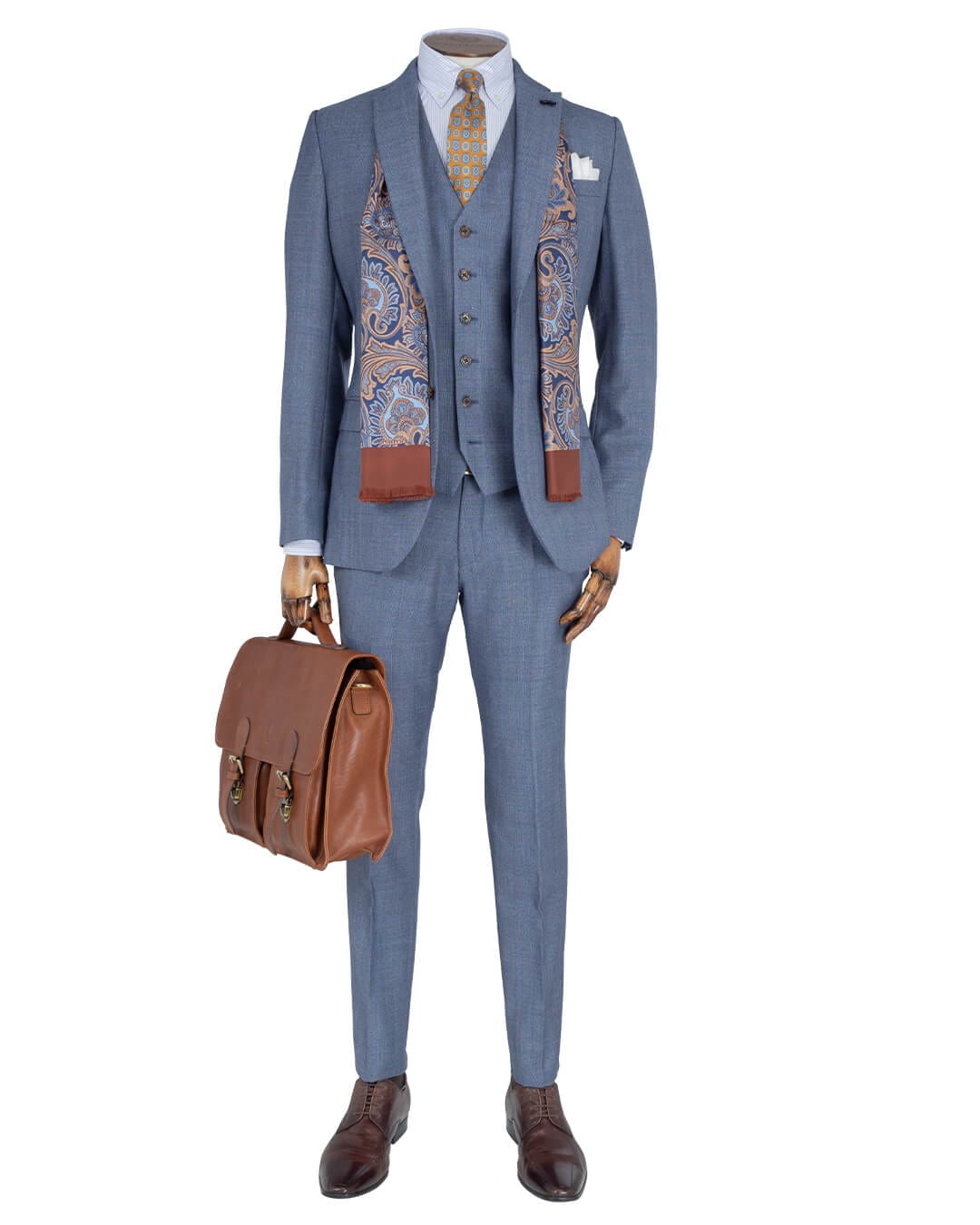 Gagliardi Suits Mid Blue Melange Prince of Wales Check 2-Piece Suit