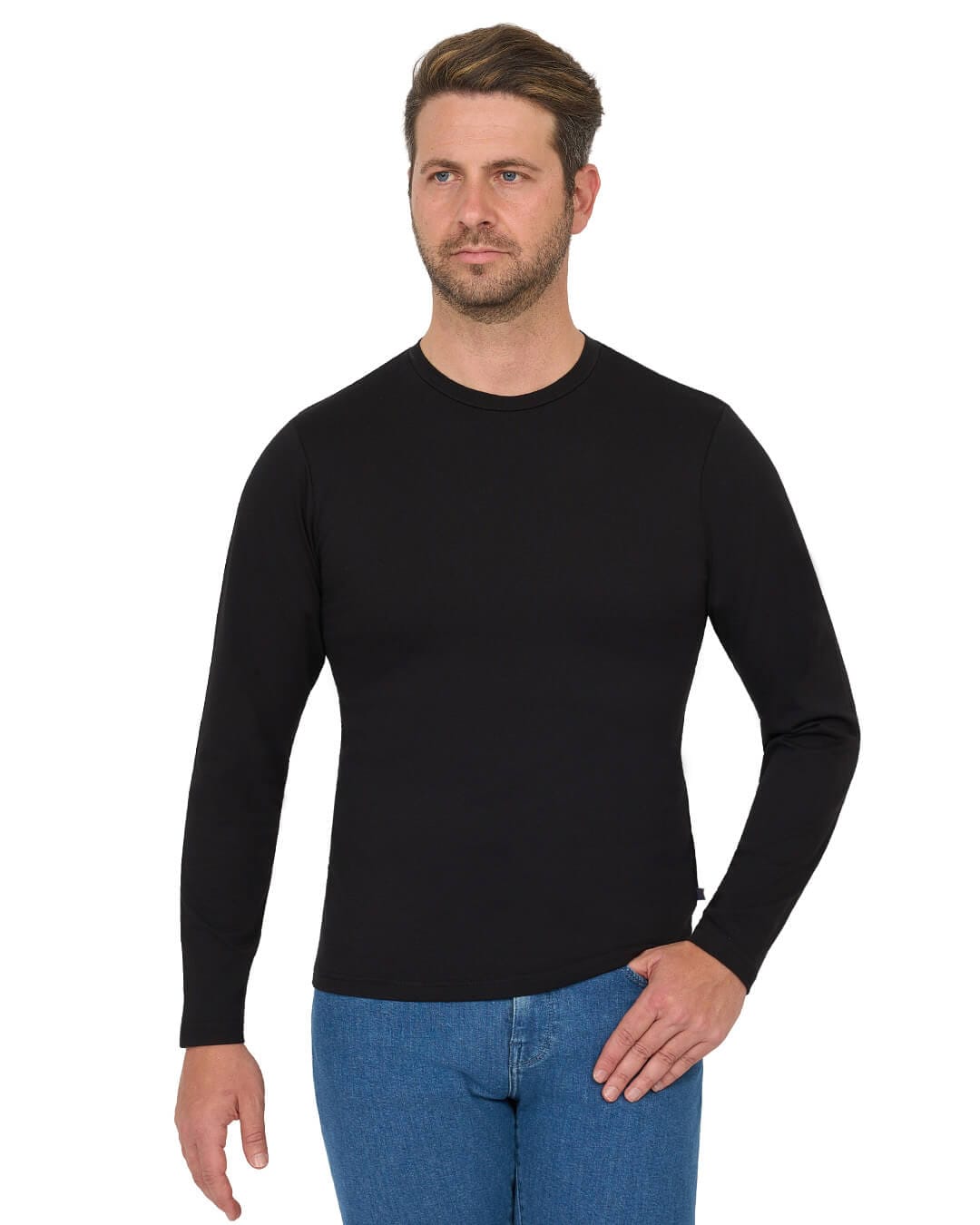 Gagliardi T-Shirts Gagliardi Black Cotton Stretch Long Sleeve T-Shirt
