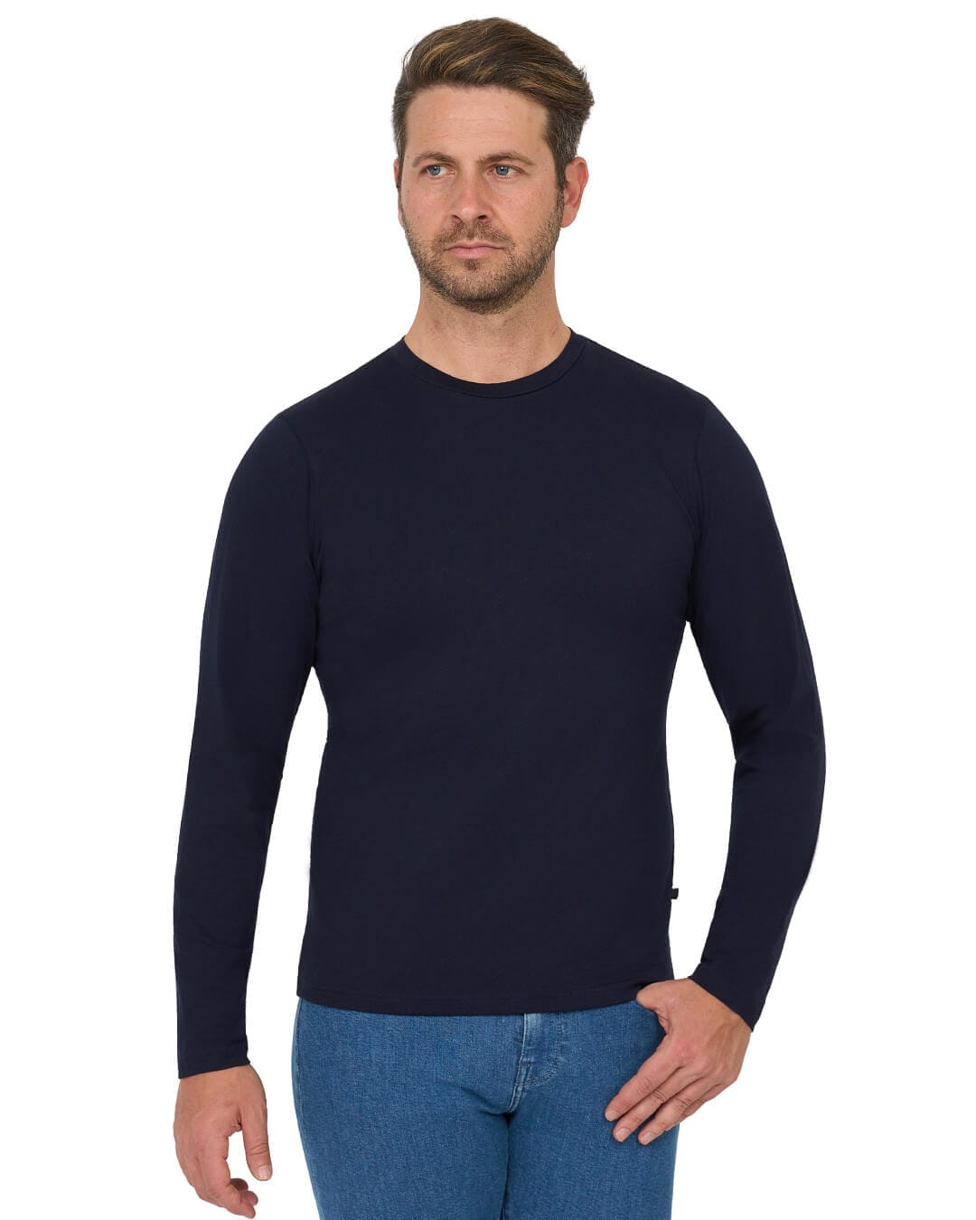 Gagliardi T-Shirts Gagliardi Navy Long Sleeve Cotton Stretch T-Shirt