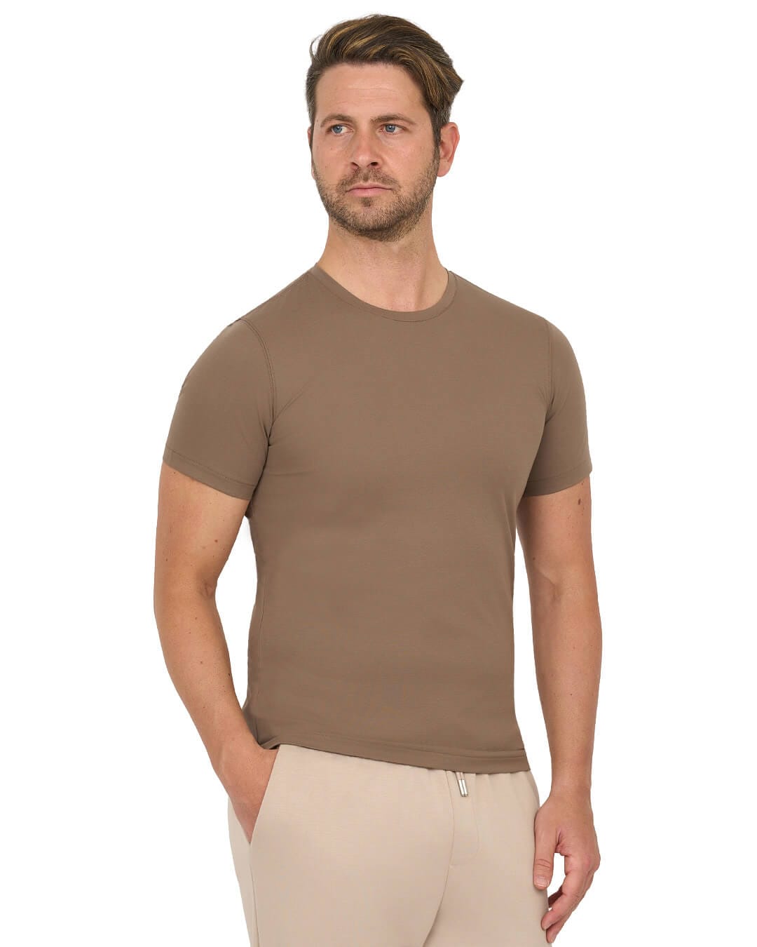 Gagliardi T-Shirts Gagliardi Taupe T Shirt Luxury Interlock
