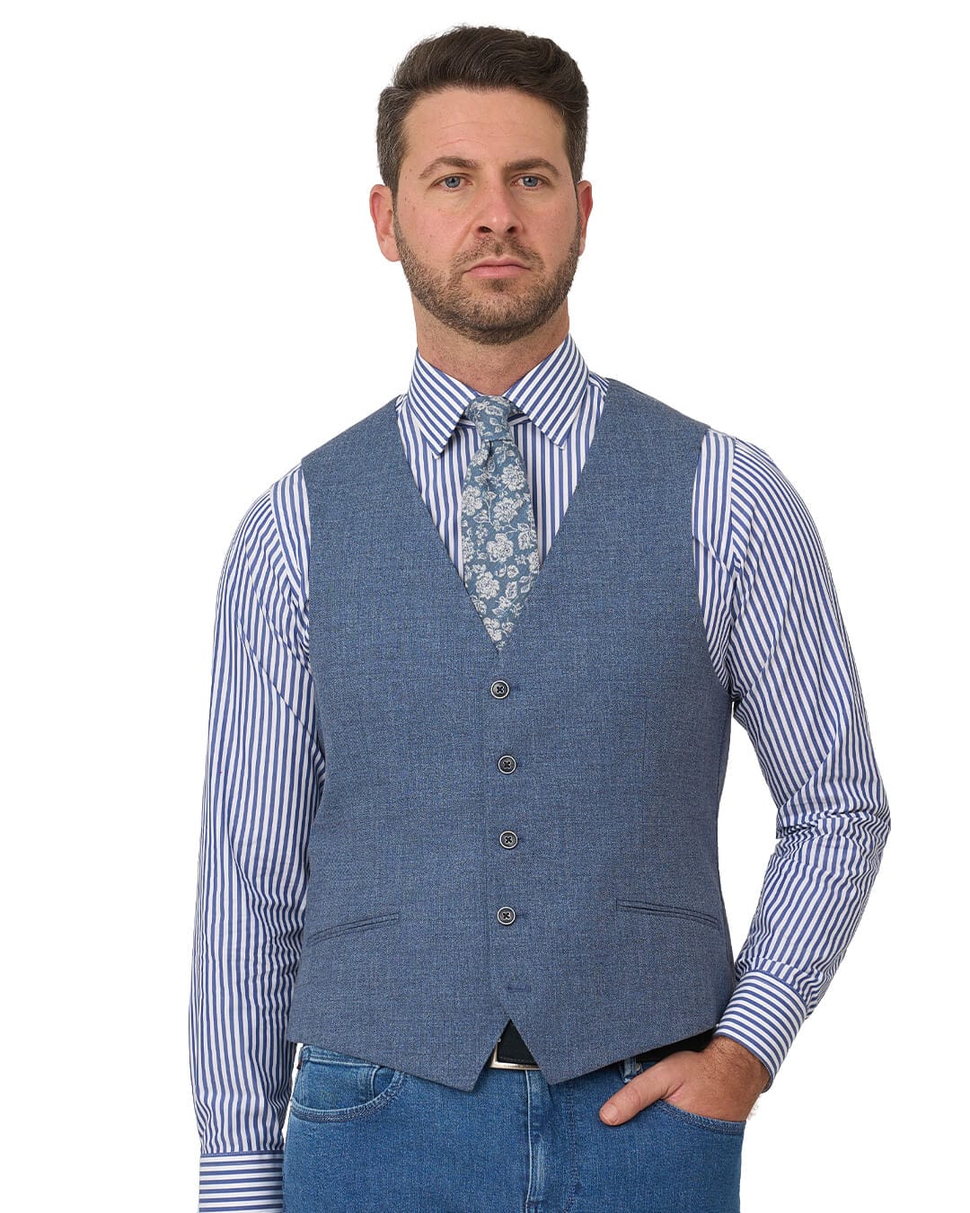 Gagliardi Waistcoats Gagliardi Blue Waistcoat Basketweave Cotton Blend