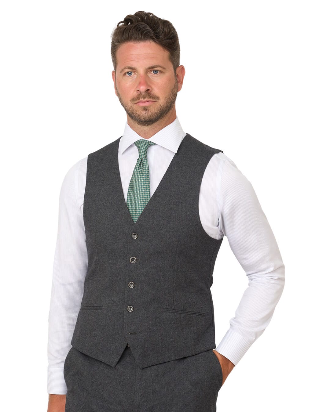 Gagliardi Waistcoats Gagliardi Grey Barleycorn Weave Stretch Cotton Waistcoat