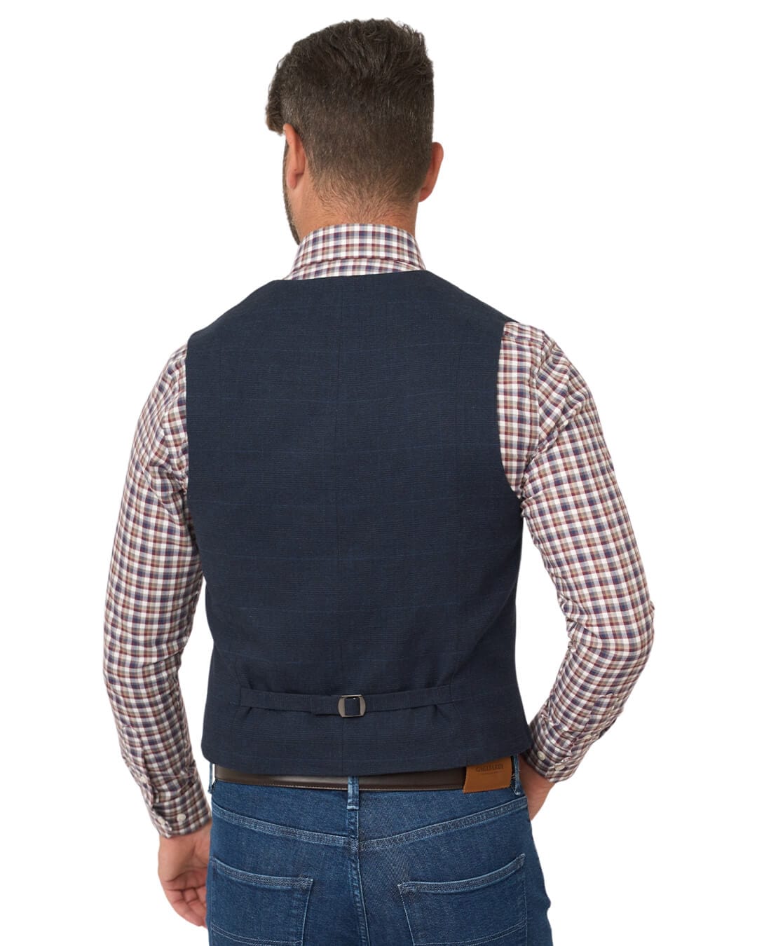 Gagliardi Waistcoats Gagliardi Navy Check Cotton Stretch Double Breasted Waistcoat