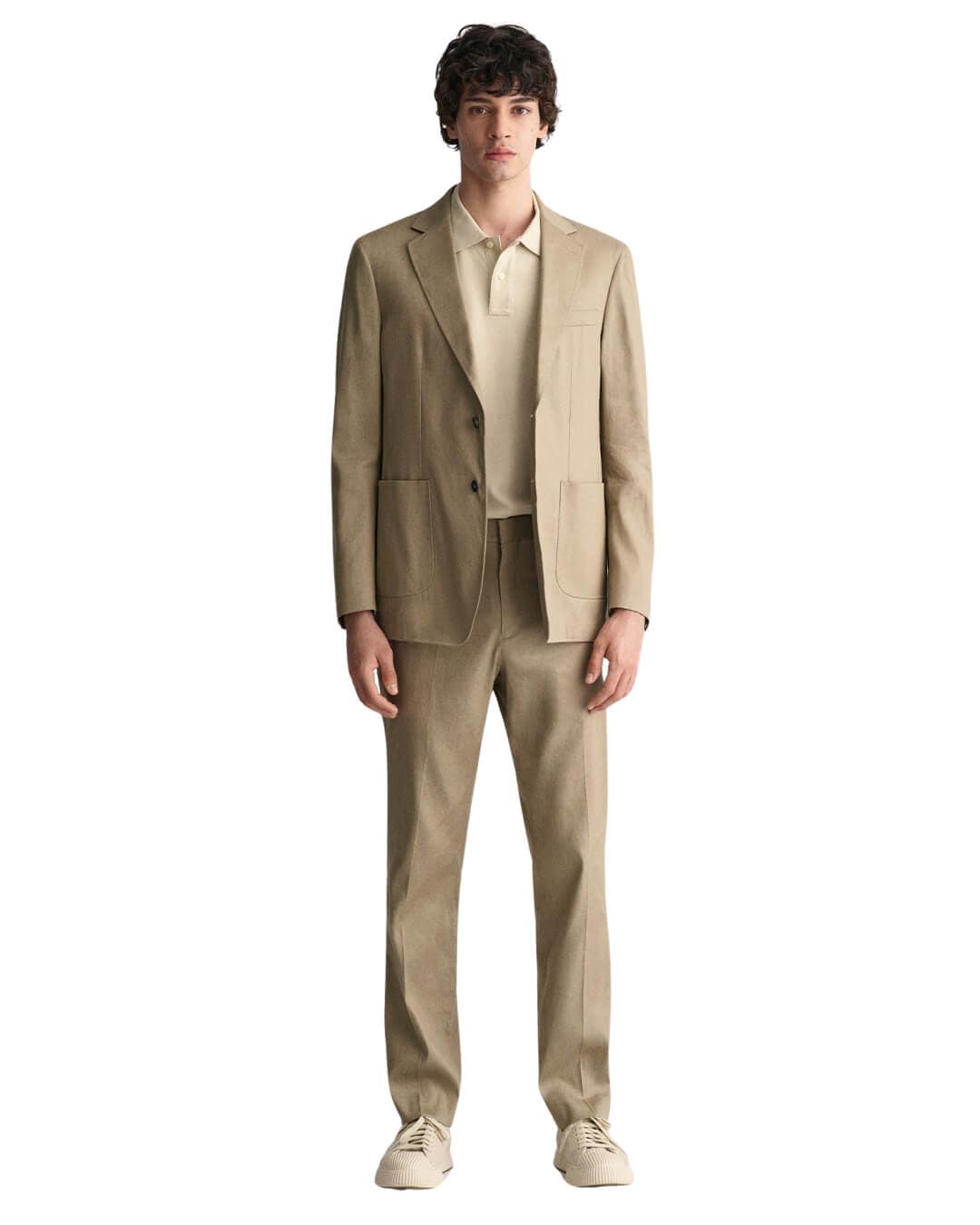 Gant Blazers Gant Beige Slim Cotton Linen Suit Blazer