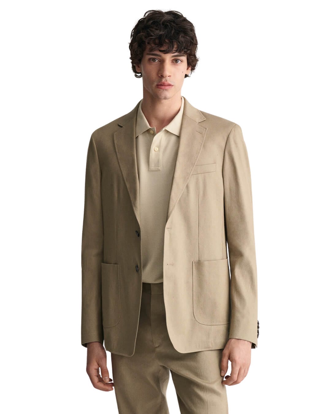 Gant Blazers Gant Beige Slim Cotton Linen Suit Blazer