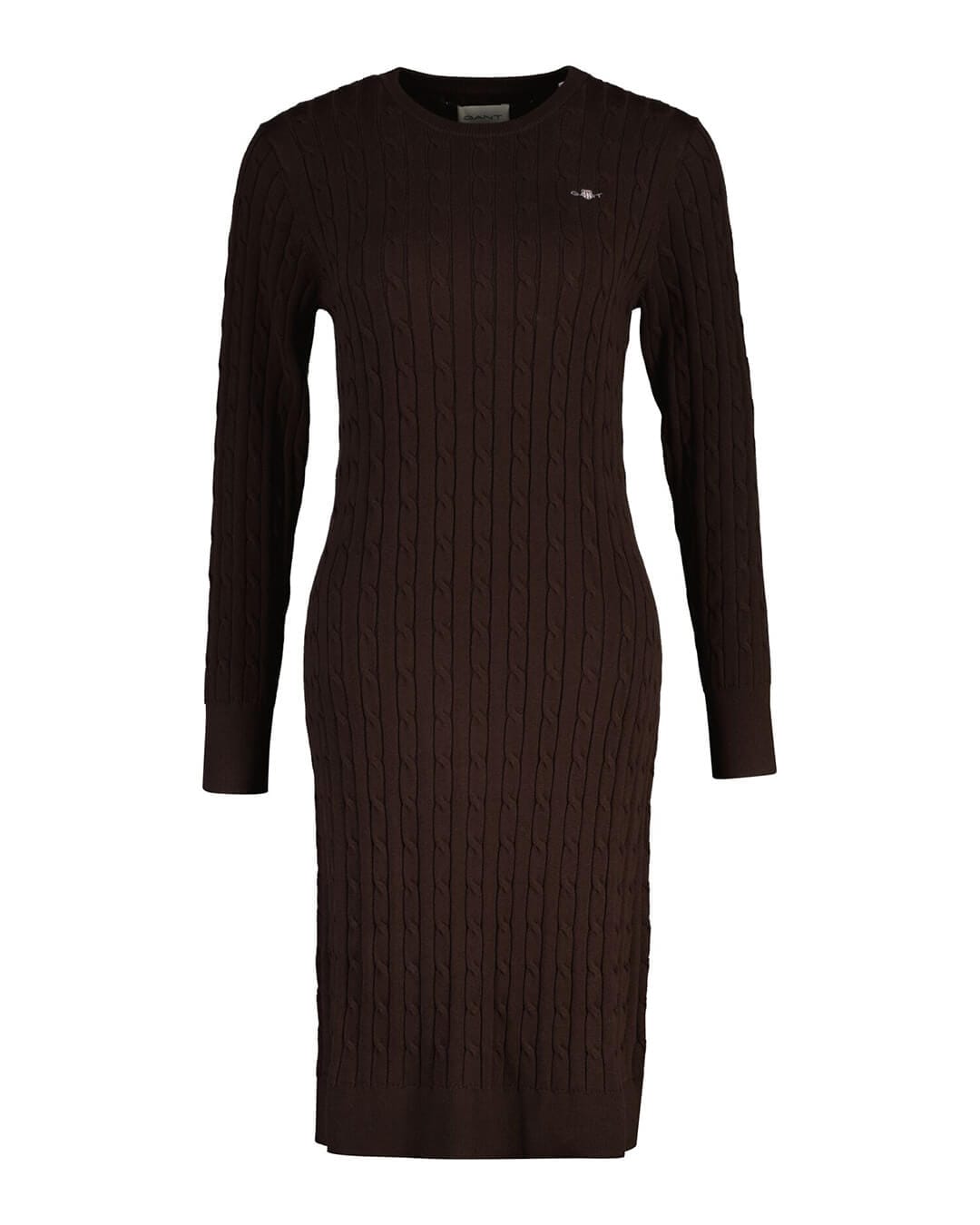 Gant Dresses Gant Brown Stretch Cotton Cable C Neck Dress G202 Deep