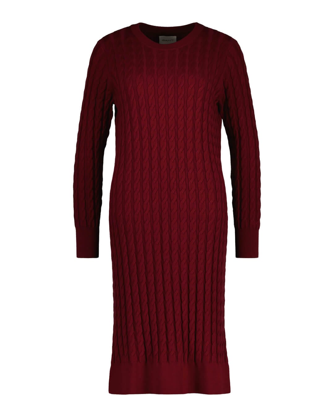 Gant Dresses Gant Plumped Red Stretch Cotton Cable Knit Crew Neck Dress