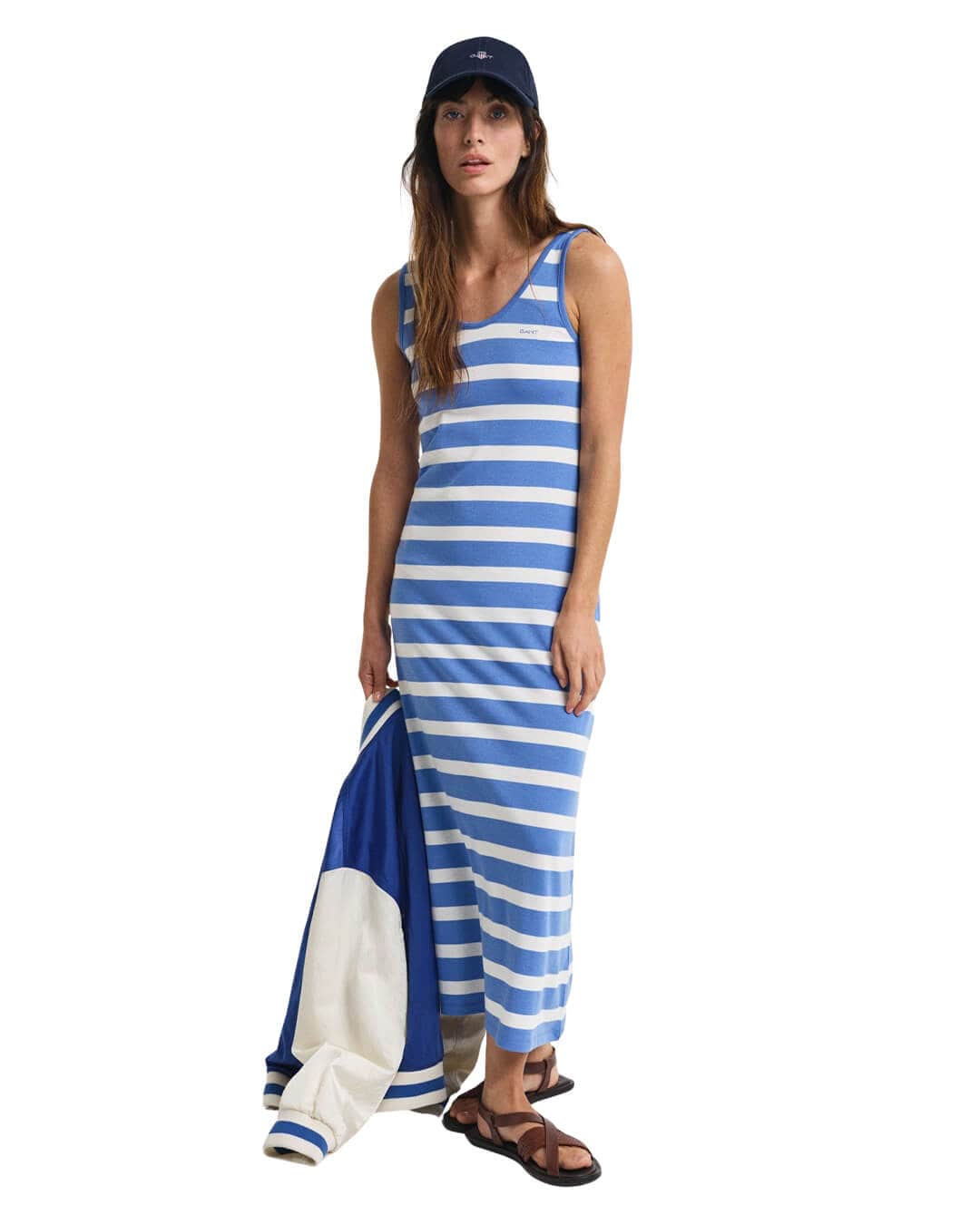 Gant Dresses STRIPED TANK TOP JERSEY MIDI DRESS G419 PERFECT BLUE Blue