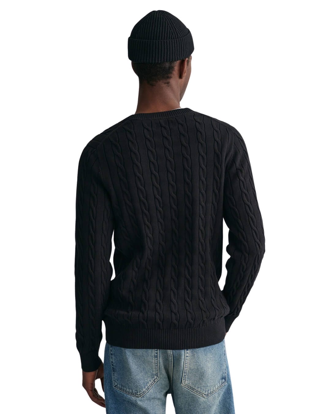 Gant Jumpers Gant Black Cotton Cable Knit Crew Neck Sweater