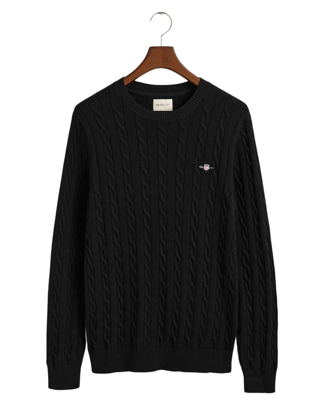 Gant Jumpers Gant Black Cotton Cable Knit Crew Neck Sweater