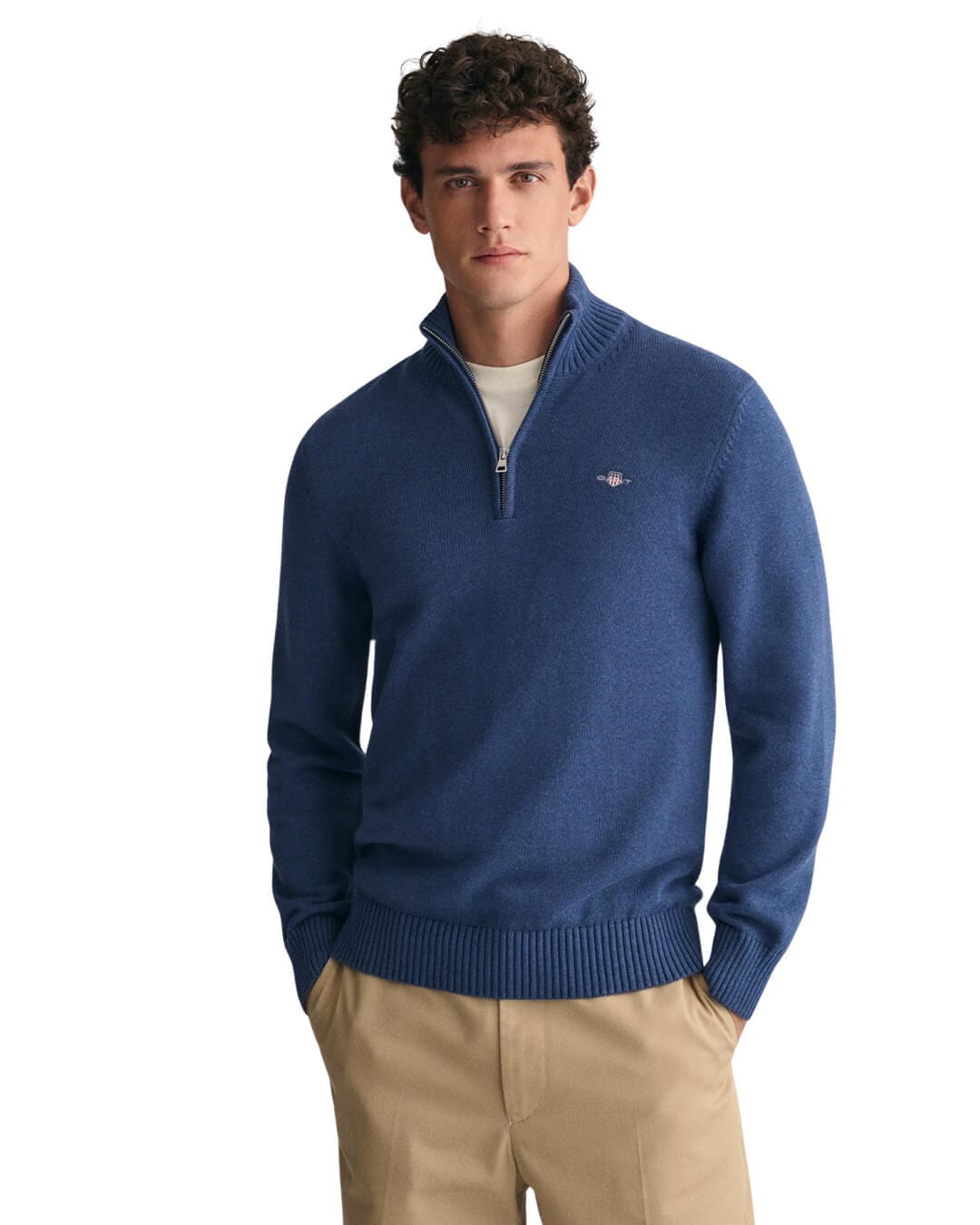 Gant Jumpers Gant Blue Casual Cotton Half-Zip Sweater