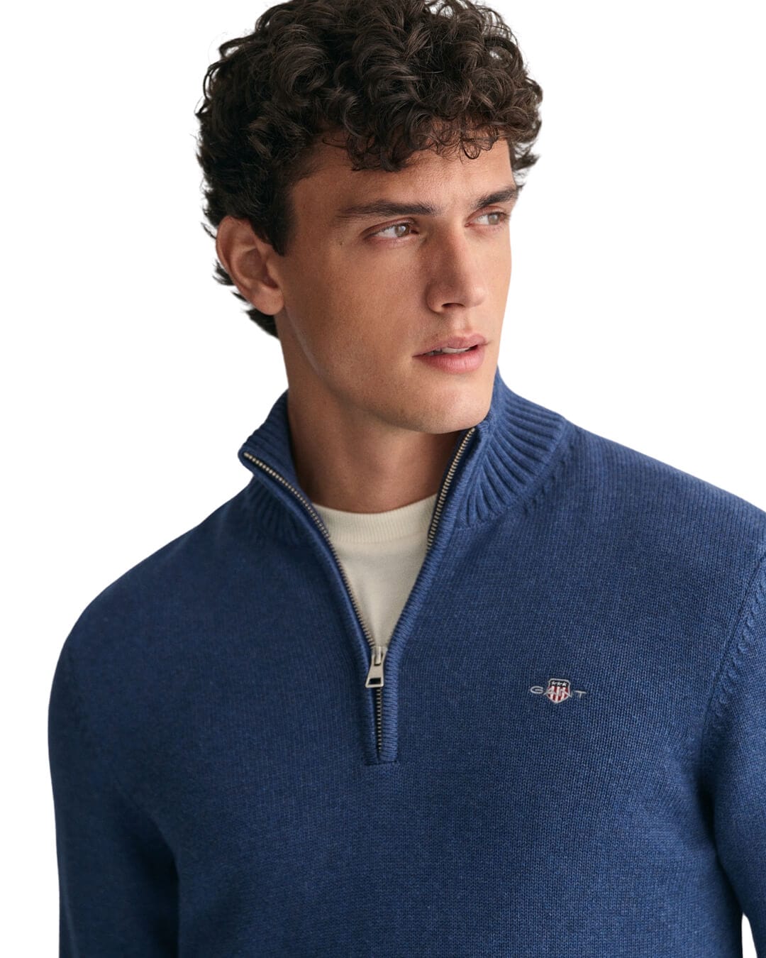 Gant Jumpers Gant Blue Casual Cotton Half-Zip Sweater