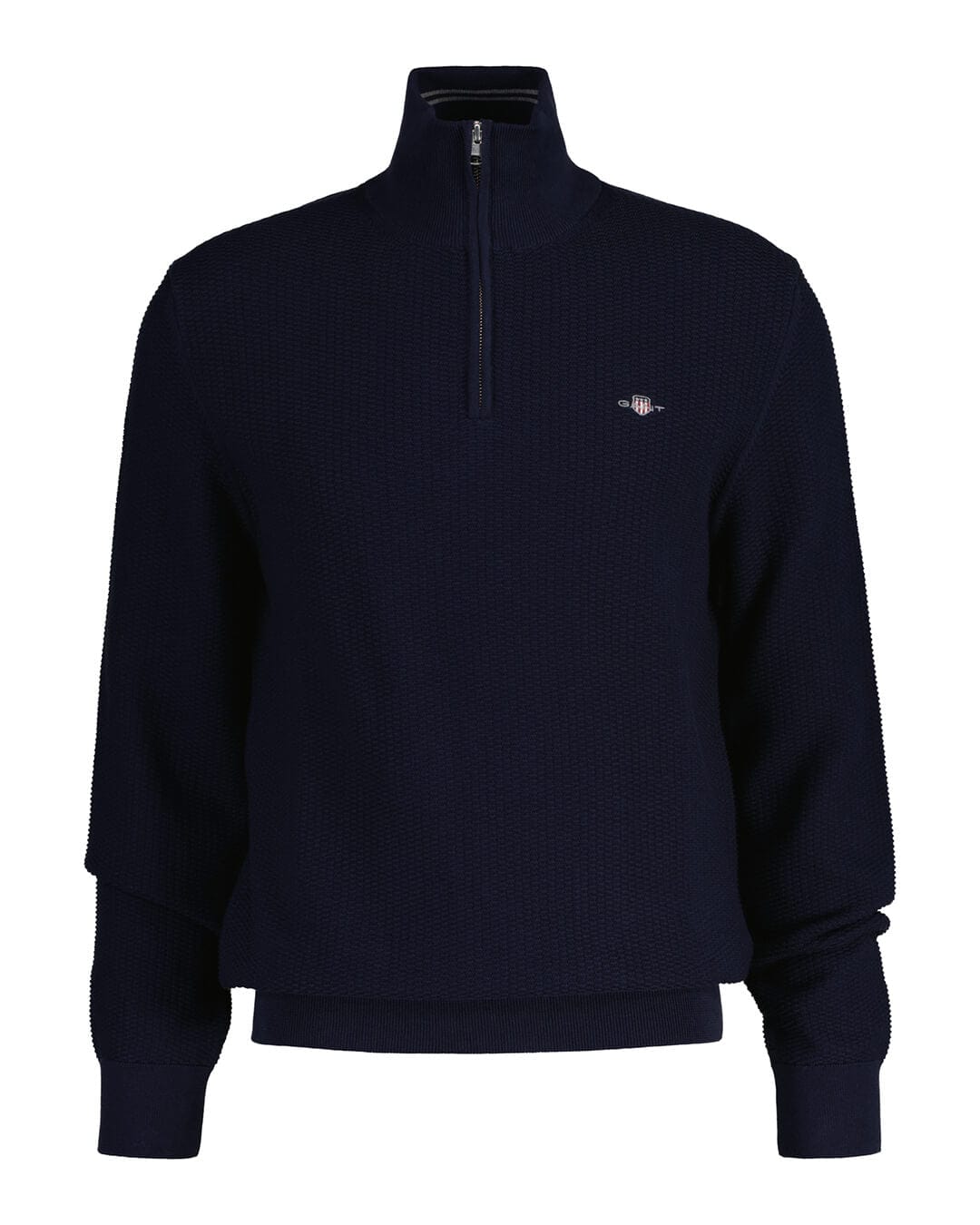 Gant Jumpers Gant Blue Micro Textured Cotton Half-Zip Sweater