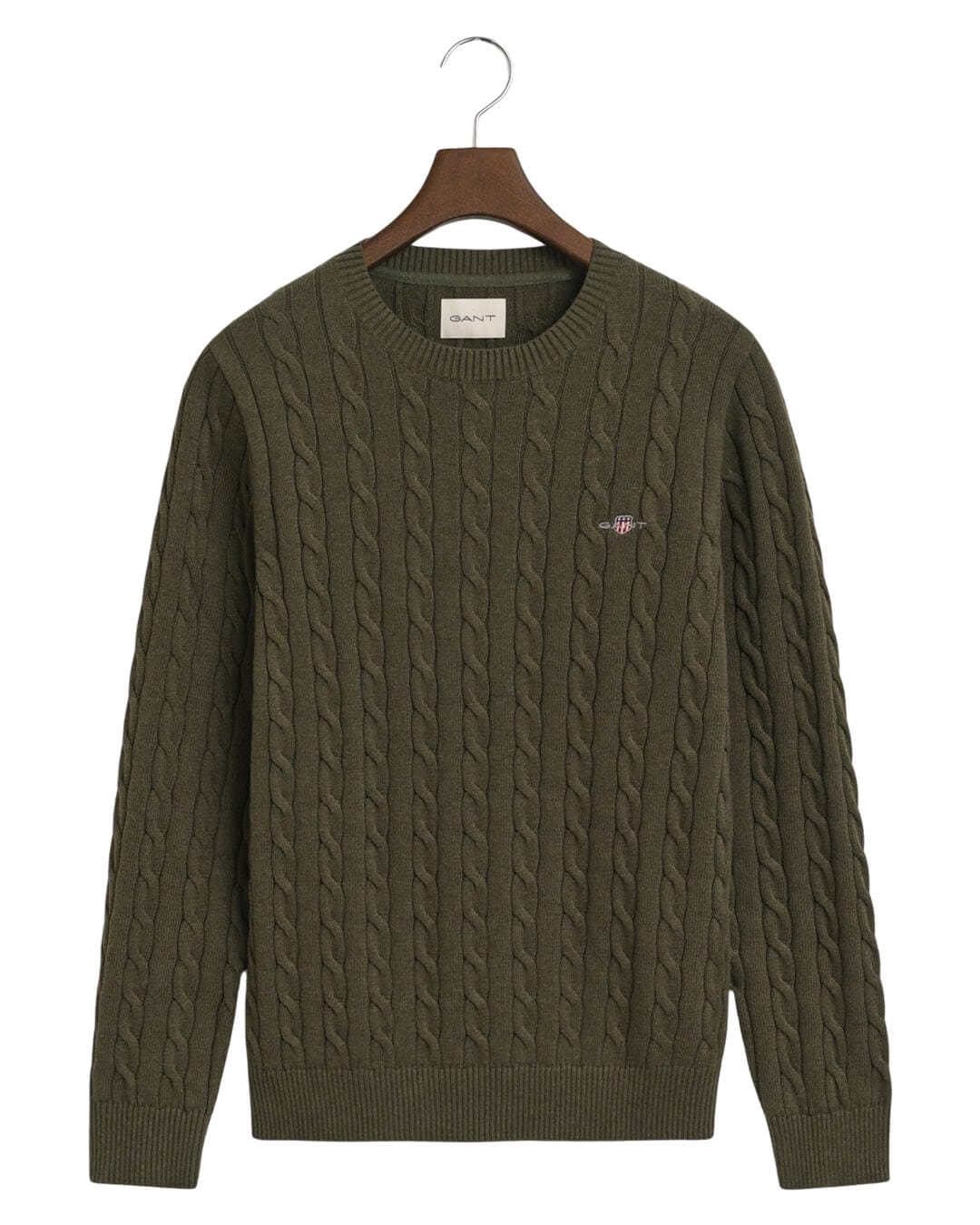 Gant Jumpers Gant COTTON CABLE C-NECK G384 KHAKI GREEN MEL