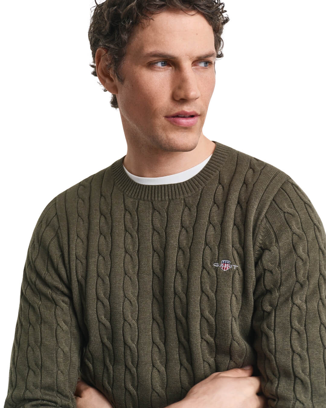 Gant Jumpers Gant COTTON CABLE C-NECK G384 KHAKI GREEN MEL