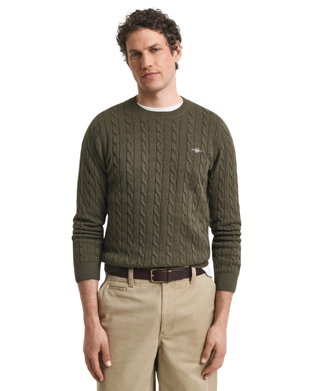 Gant Jumpers Gant COTTON CABLE C-NECK G384 KHAKI GREEN MEL