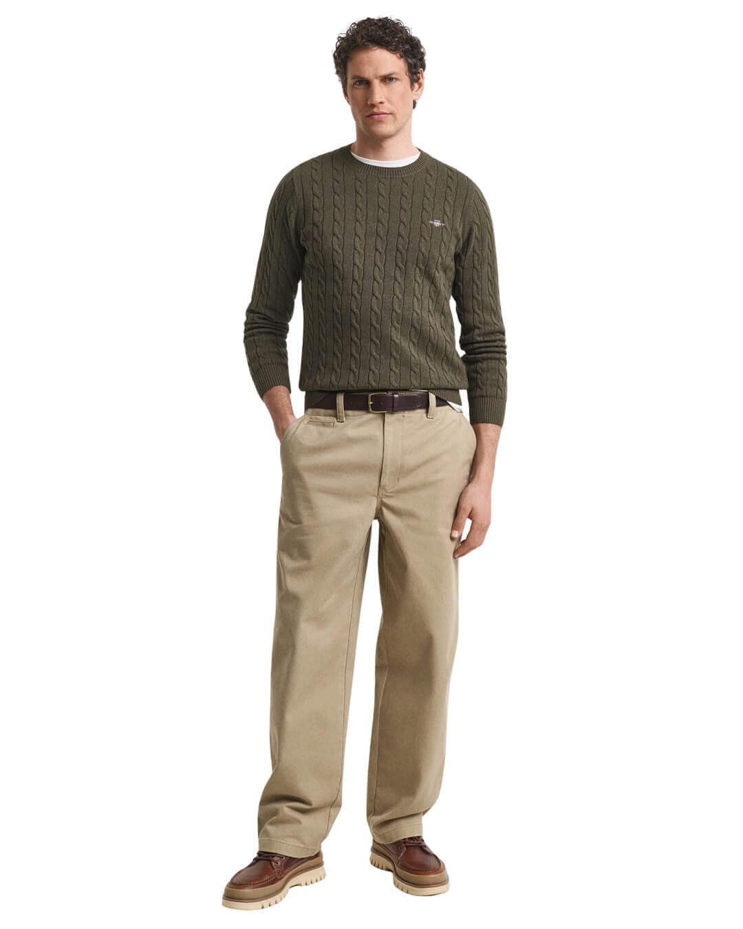 Gant Jumpers Gant COTTON CABLE C-NECK G384 KHAKI GREEN MEL