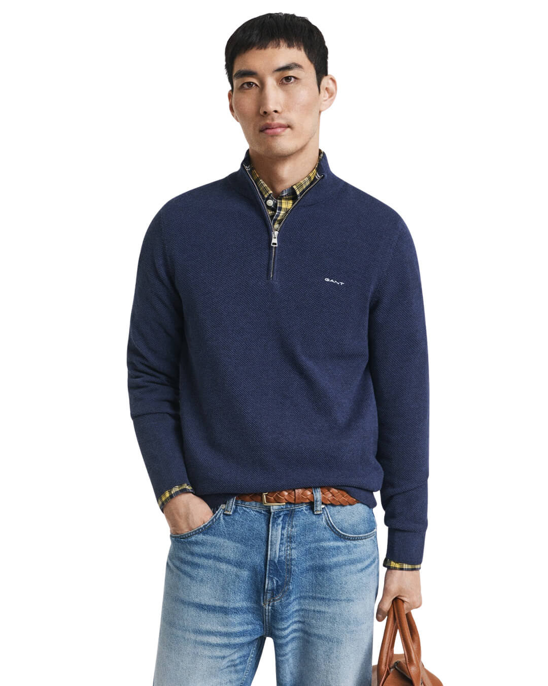 Gant Jumpers Gant COTTON PIQUE HALF ZIP G487 MARINE MELANGE