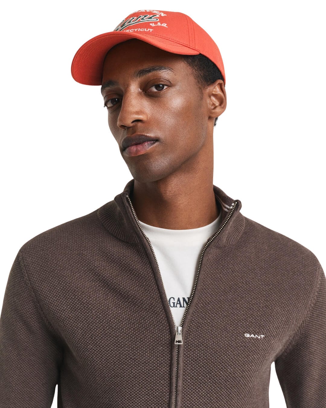 Gant Jumpers Gant COTTON PIQUE ZIP CARDIGAN G281 BROWN MELANGE