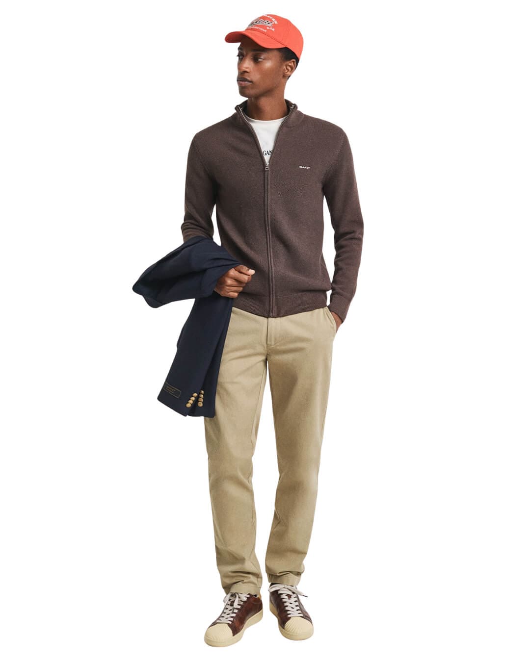 Gant Jumpers Gant COTTON PIQUE ZIP CARDIGAN G281 BROWN MELANGE