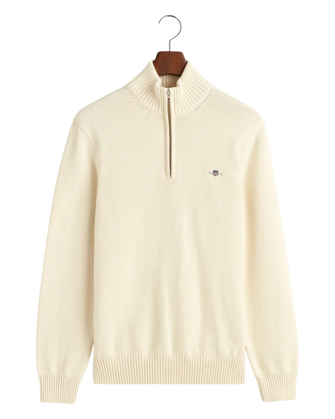 Gant Jumpers Gant Cream Casual Cotton Half-Zip Sweater