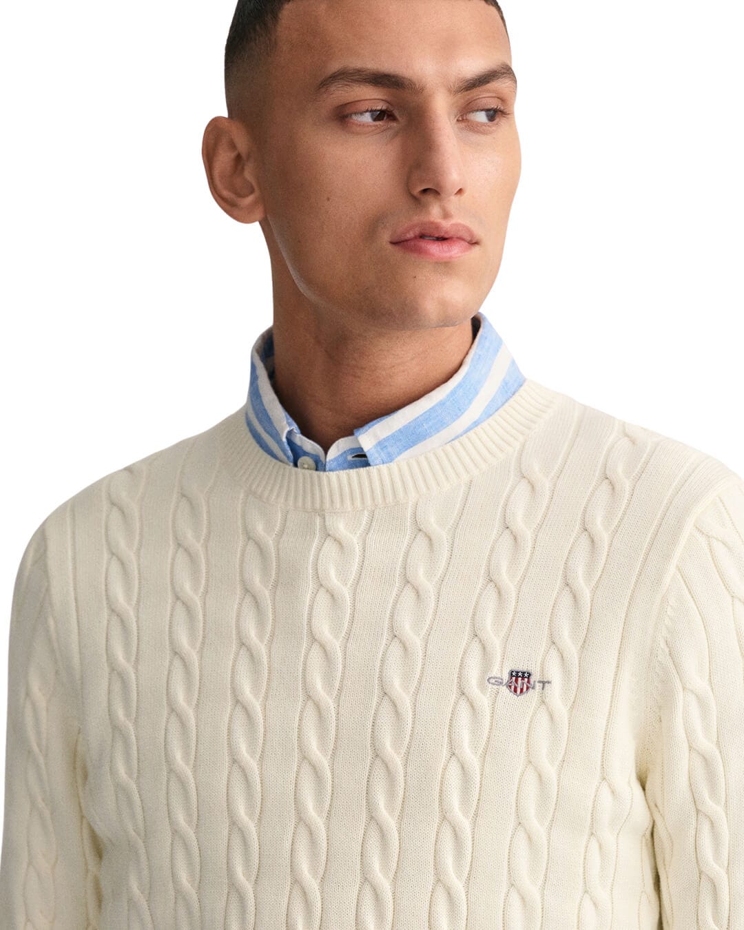 Gant Cream Cotton Cable Knit Crew Neck Sweater | Bortex - Bortex Fine ...