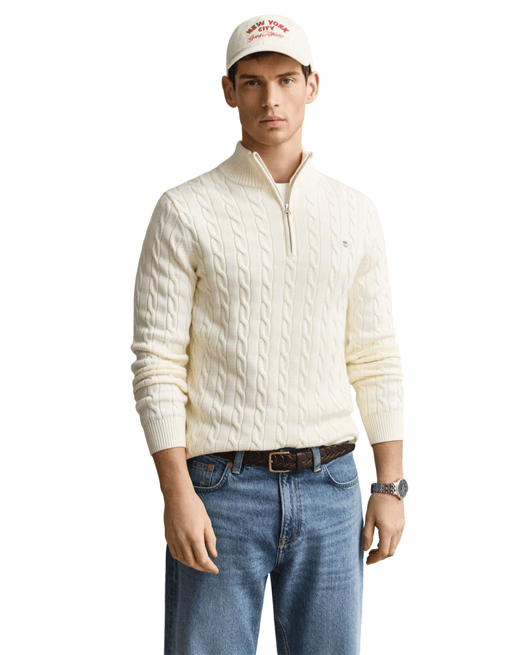 Gant Jumpers Gant Cream Gant Cable Knit Halfzip Sweater G130 Cream