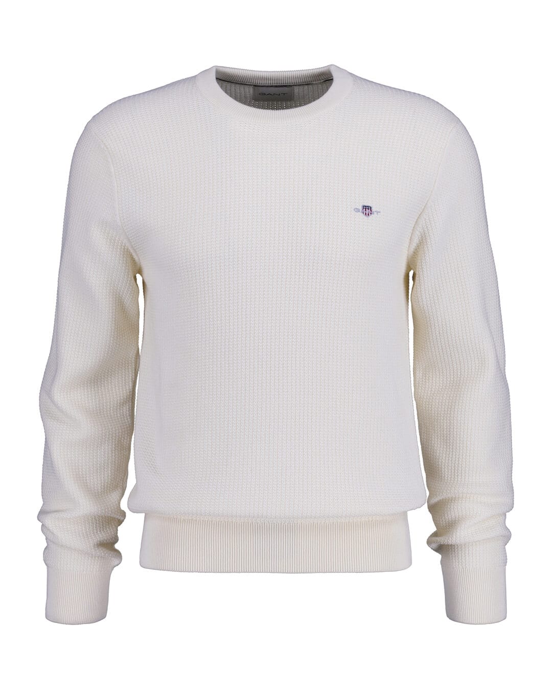 Gant Jumpers Gant Cream Micro Cotton Textured Crew Neck Sweater