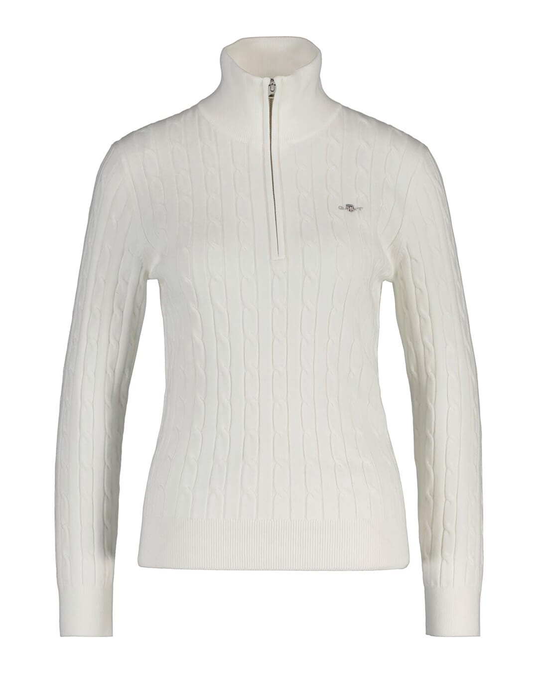 Gant Jumpers Gant Cream Stretch Cotton Cable Half Zip G113