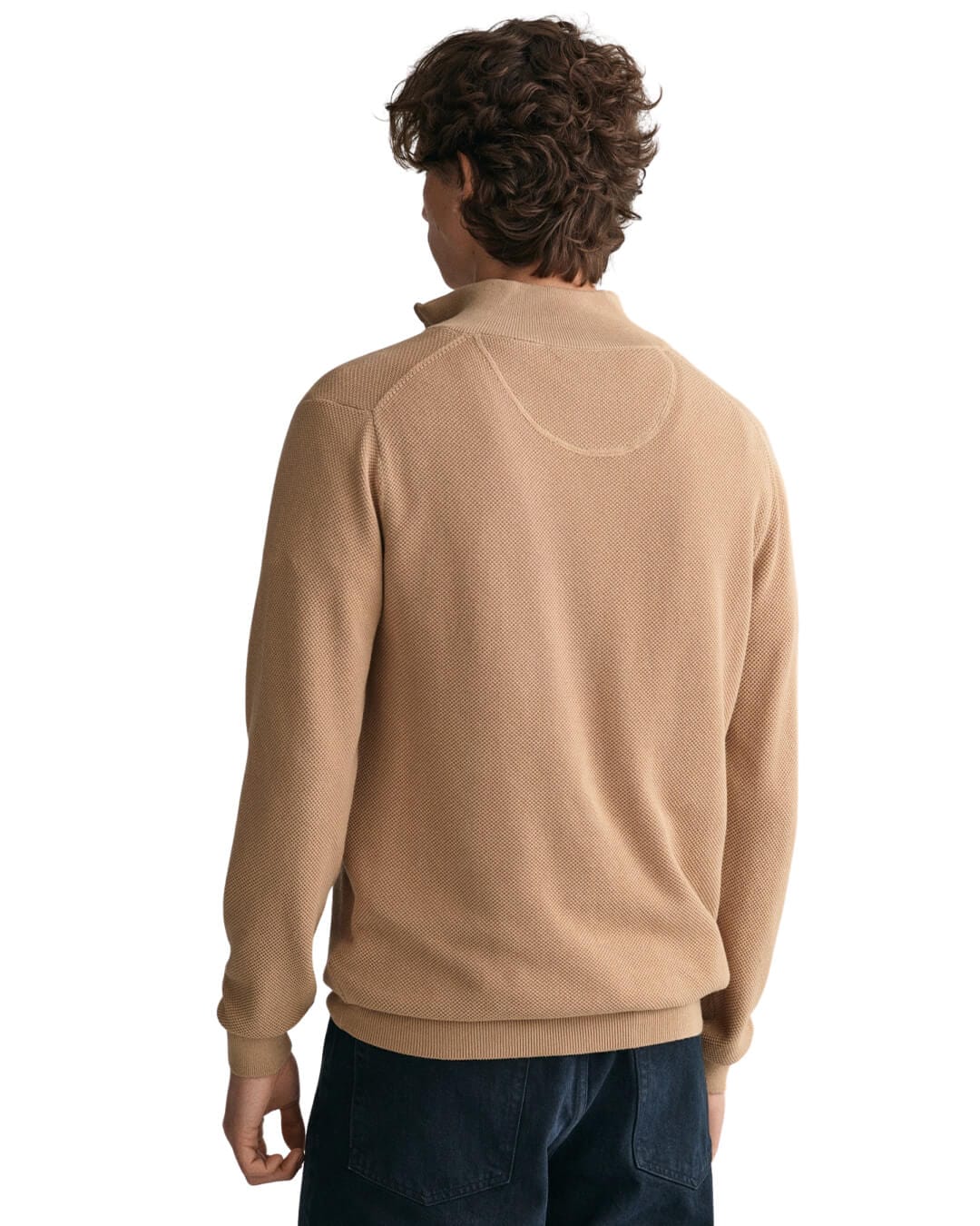 Gant Jumpers Gant Dark Khaki Cotton Piqué Half-Zip Sweater