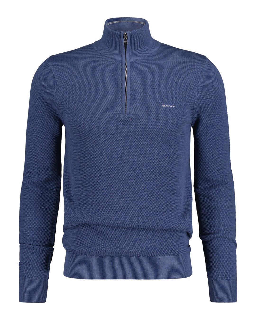 Gant Jumpers Gant Denim Blue Melange Cotton Piqué Half-Zip Sweater