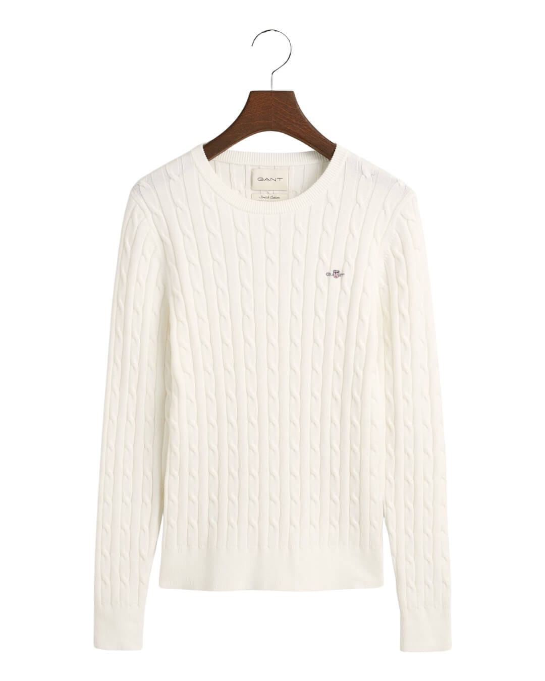 Gant Jumpers Gant Eggshell Stretch Cotton Cable Knit Crew Neck Sweater