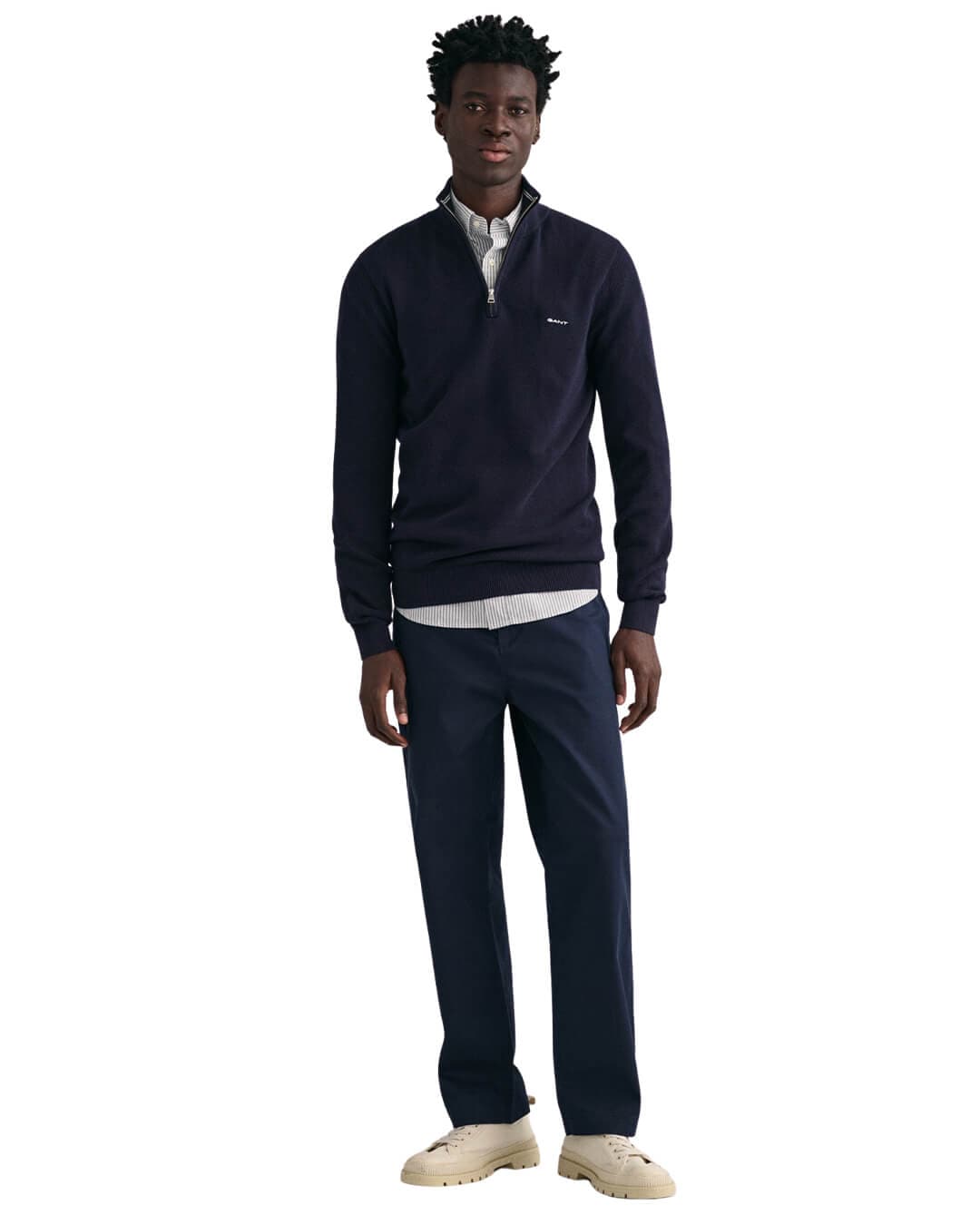 Gant Jumpers Gant Evening Blue Cotton Piqué Half-Zip Sweater