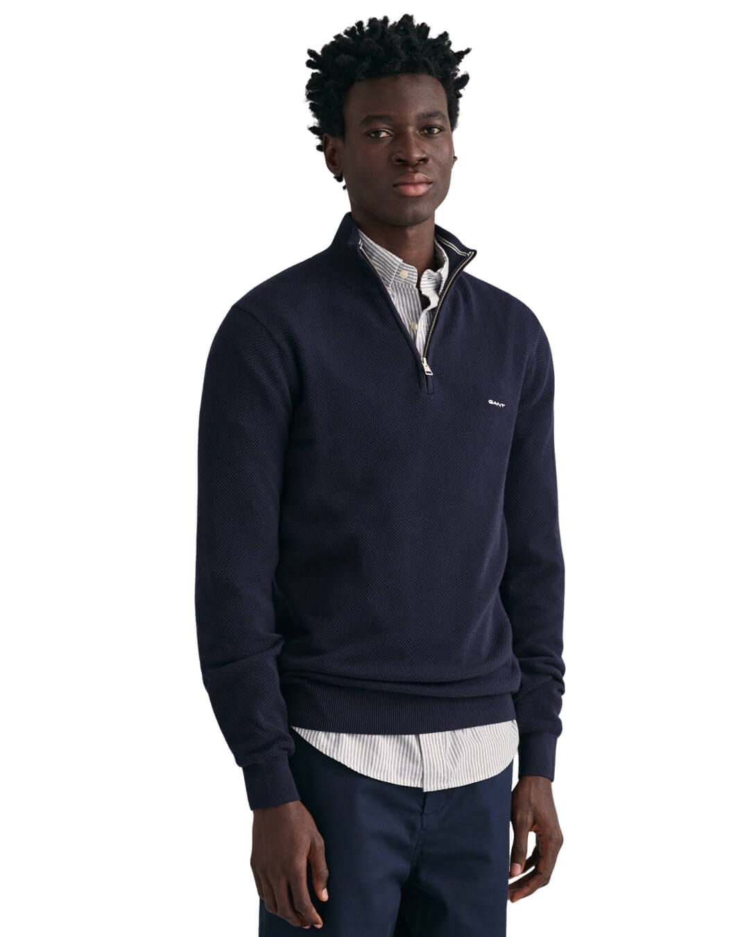 Gant Jumpers Gant Evening Blue Cotton Piqué Half-Zip Sweater