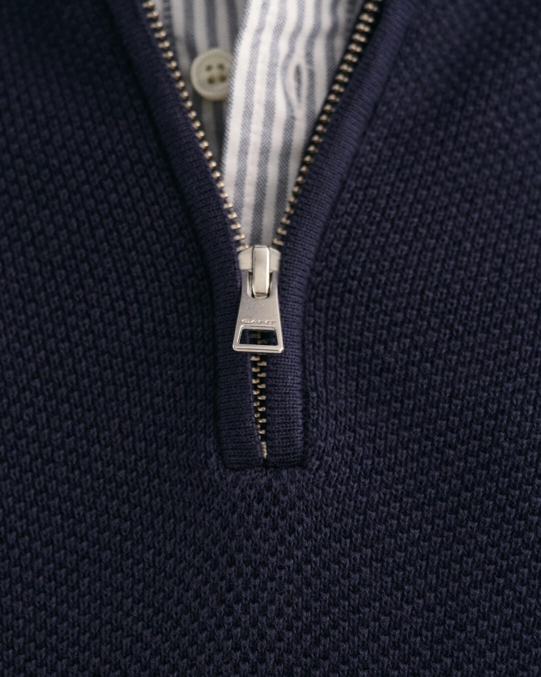 Gant Jumpers Gant Evening Blue Cotton Piqué Half-Zip Sweater