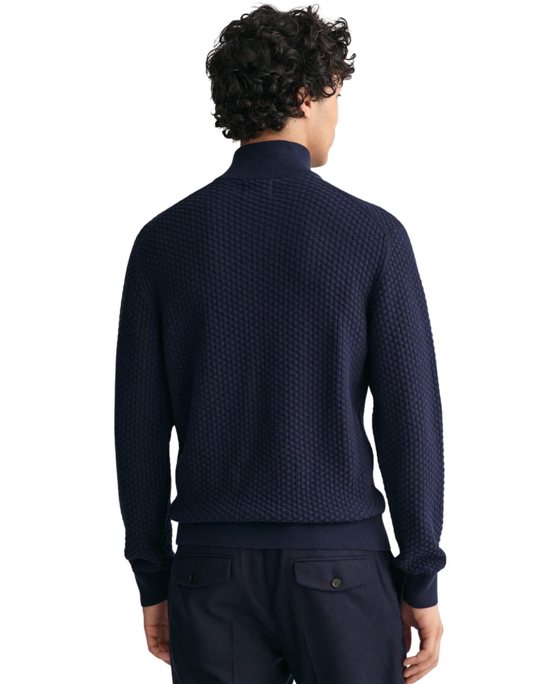 Gant Jumpers Gant Evening Blue Textured Cotton Half-Zip Sweater