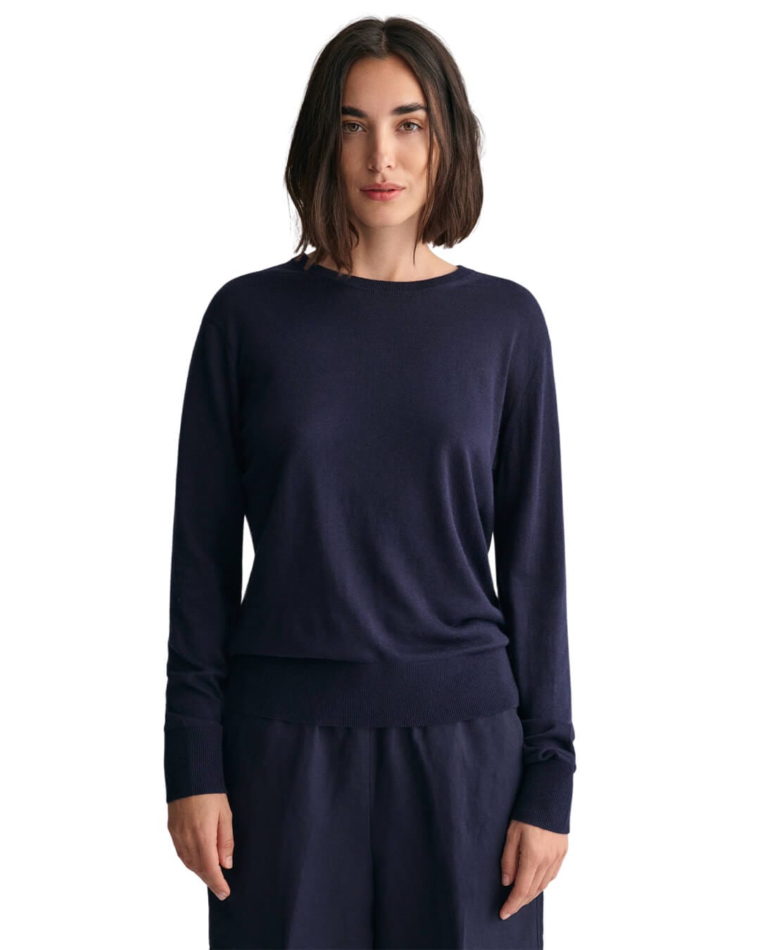 Gant Jumpers Gant Fine Knit Navy Crew Neck Sweater