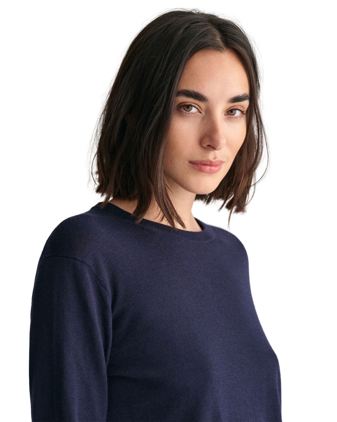 Gant Jumpers Gant Fine Knit Navy Crew Neck Sweater