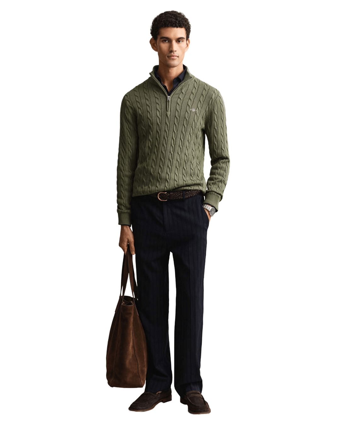 Gant Jumpers Gant Green Gant Cable Knit Halfzip Sweater G374 Tartan Green