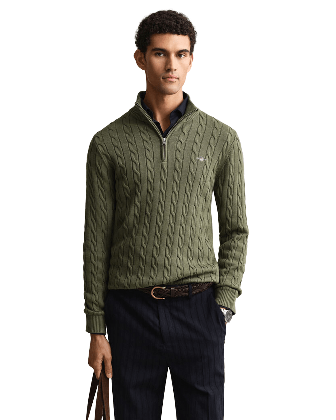 Gant Jumpers Gant Green Gant Cable Knit Halfzip Sweater G374 Tartan Green