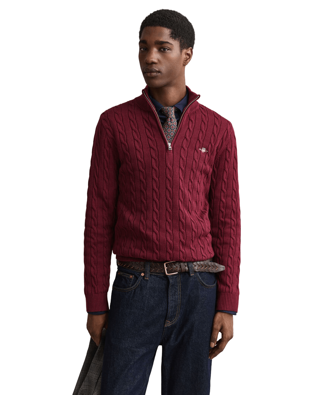 Gant Jumpers Gant Green Gant Herringbone Texture Half Zip G374 Tartan Green