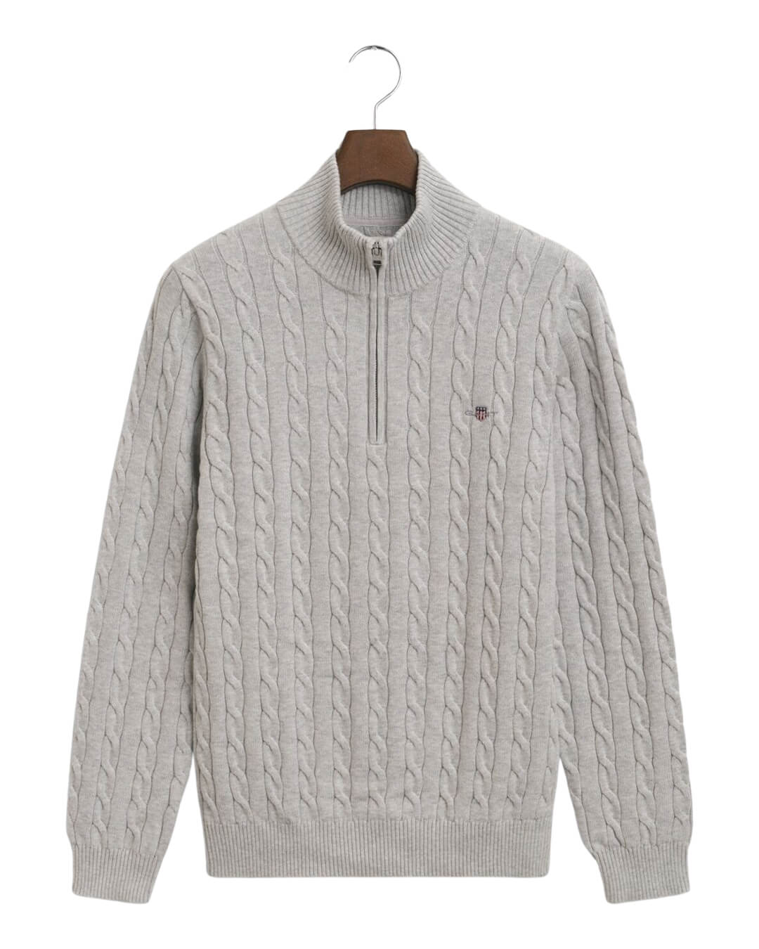 Gant Jumpers Gant Grey Cotton Cable Half Zip G087 Cloud Melange