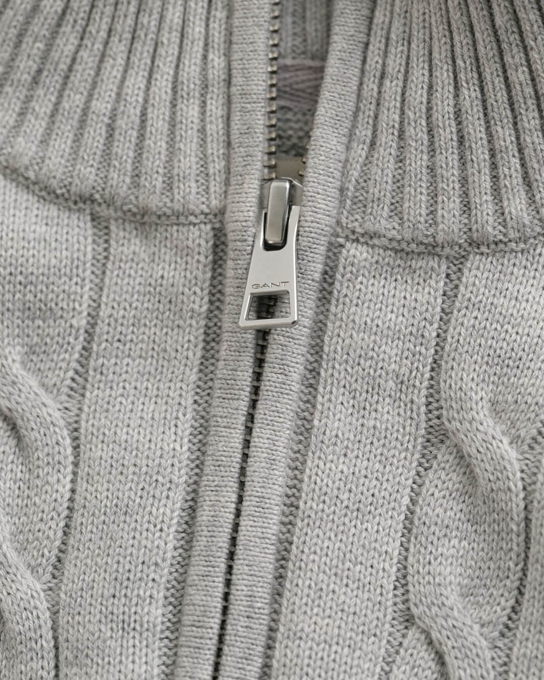 Gant Jumpers Gant Grey Cotton Cable Half Zip G087 Cloud Melange
