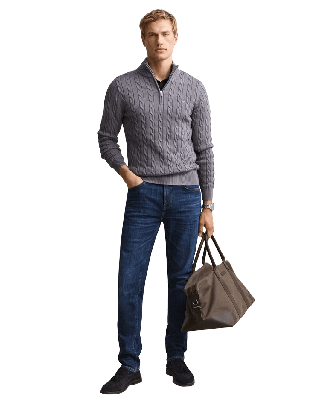 Gant Jumpers Gant Grey Gant Cable Knit Halfzip Sweater G093 Grey Melange