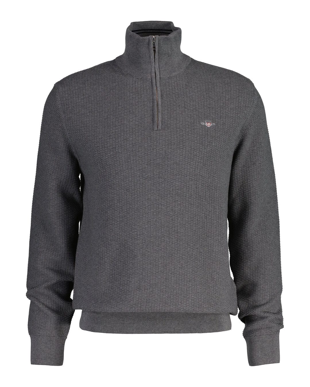 Gant Jumpers Gant Grey Micro Textured Cotton Half-Zip Sweater