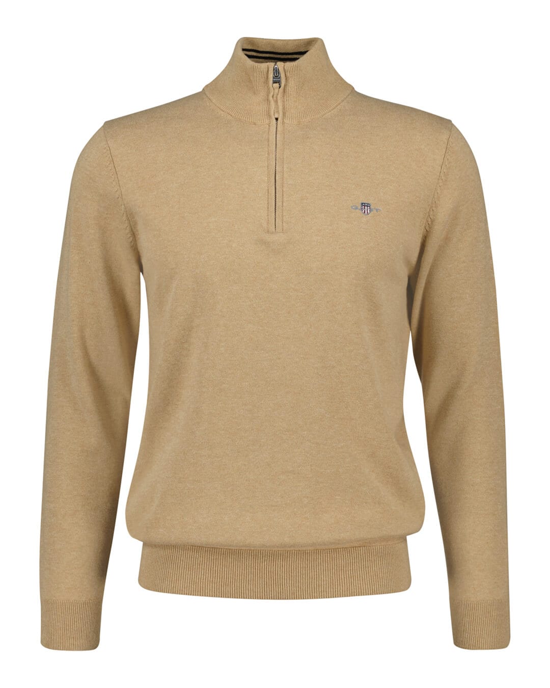 Gant Jumpers Gant Khaki Classic Cotton Half-Zip Sweater